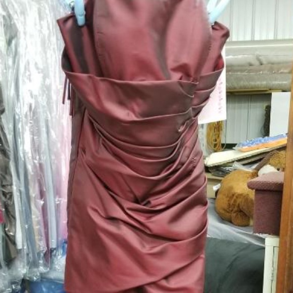 Dark Red Strapless Prom Dress with Scrunch Detail